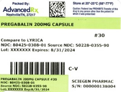 Pregabalin 200mg 80425-0308-01.jpg label 1 - Pregabalin 200mg 80425 0308 01